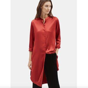 New w/Tags Eileen Fisher Recycled Polyester Satin Shirtdress, Serrano, S Oversiz